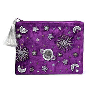 Zippered Velvet Pouch - Purple with Galaxy