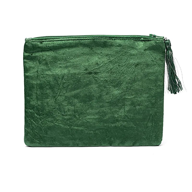 Velvet pouch - Green with Lotus