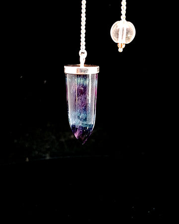 Fluorite, Rainbow Pendulum - Silver Plated