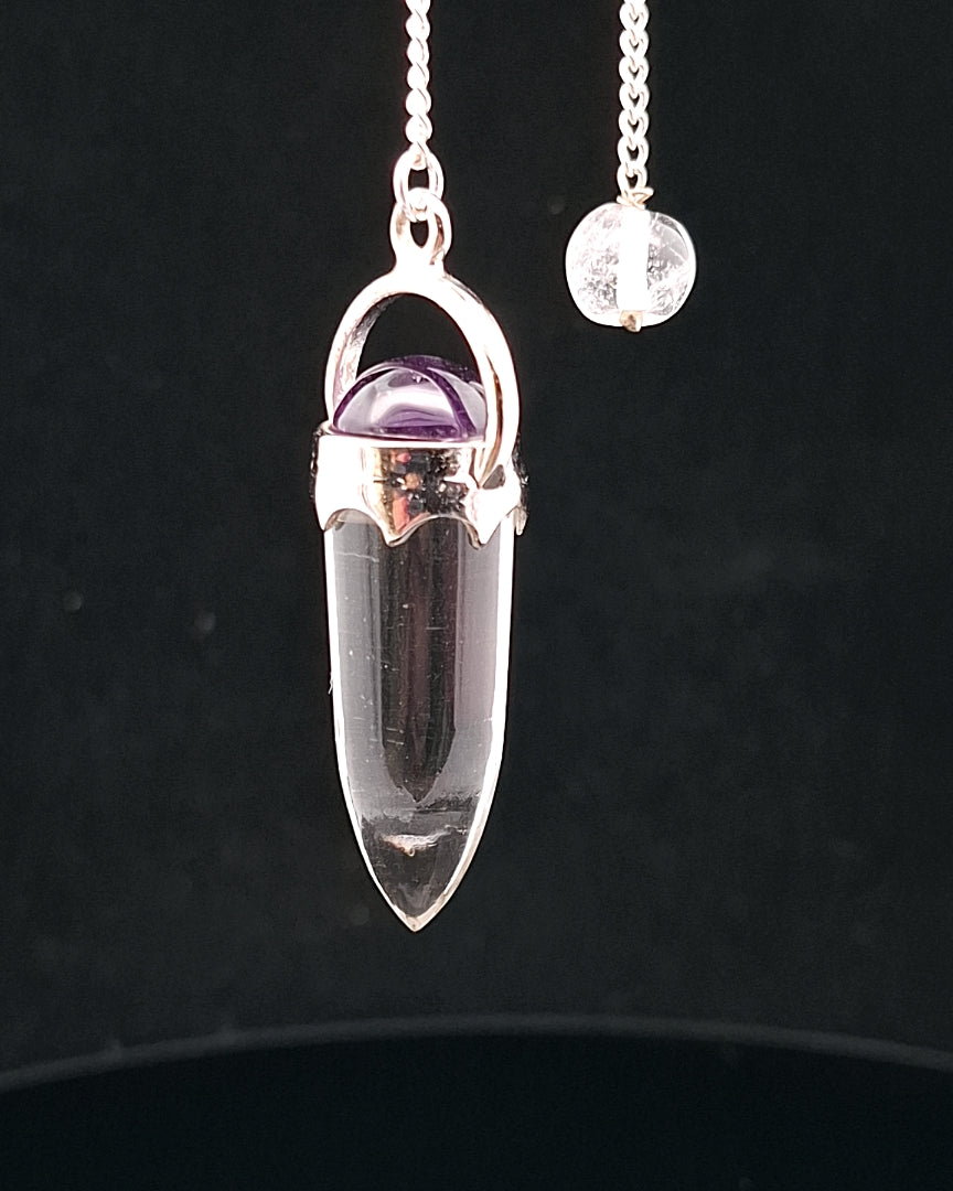 Quartz, Clear with Amethyst Pendulum - Silver Plated