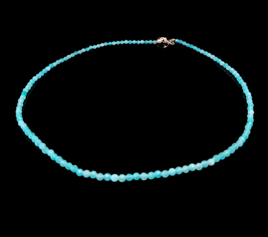 Amazonite 3mm Faceted Necklace - Silver Plated