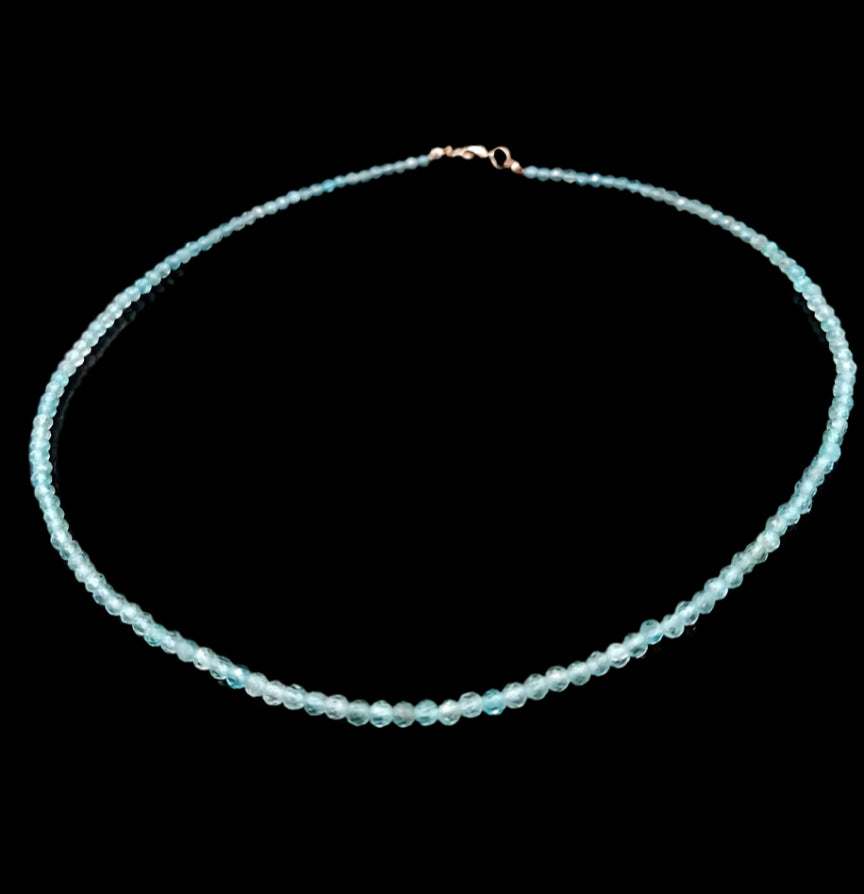 Apatite, Blue 'B Grade' 3mm Faceted Necklace - Silver Plated