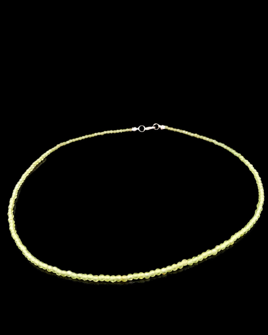 Peridot 2.5mm Faceted Necklace - Silver Plated