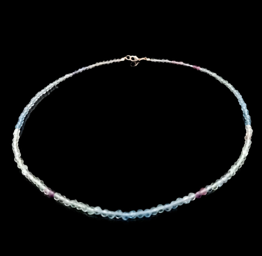 Fluorite, Rainbow 3mm Faceted Necklace - Silver Plated