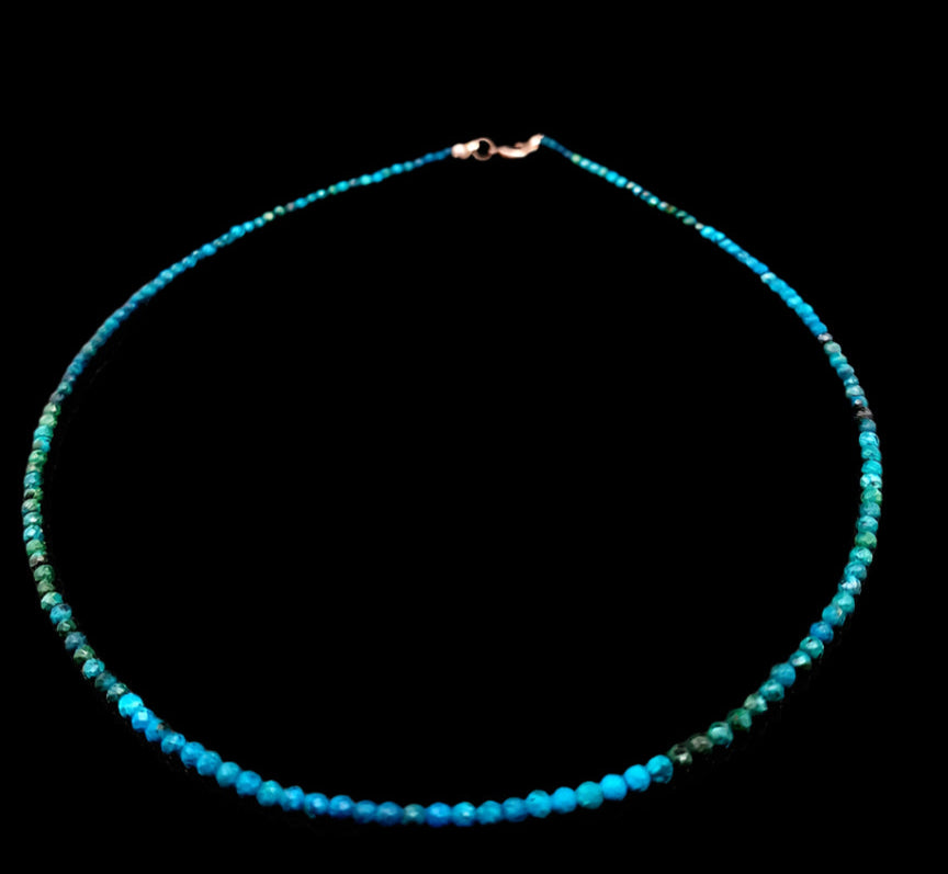 Chrysocholla 3mm Faceted Necklace - Silver Plated