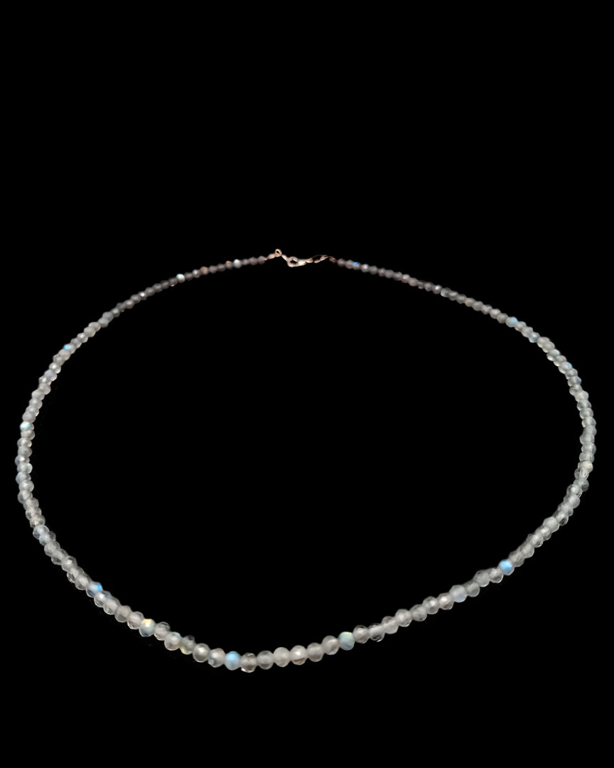 Labradorite 3mm Faceted Necklace - Silver Plated