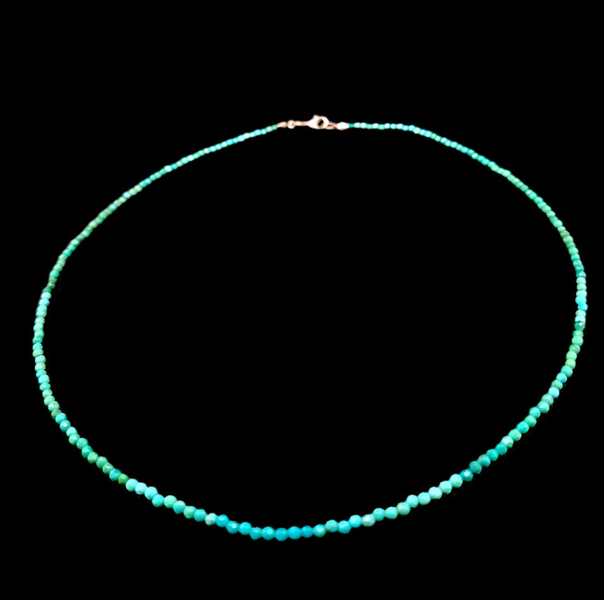 Turquoise 2mm Faceted Necklace - Silver Plated