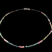 Watermelon Tourmaline 3mm Faceted Necklace - Silver Plated