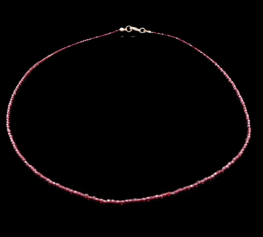 Garnet 2mm Faceted Necklace - Silver Plated