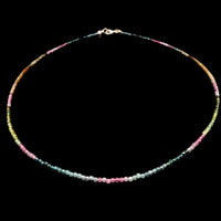 Watermelon Tourmaline 2mm Faceted Necklace - Silver Plated