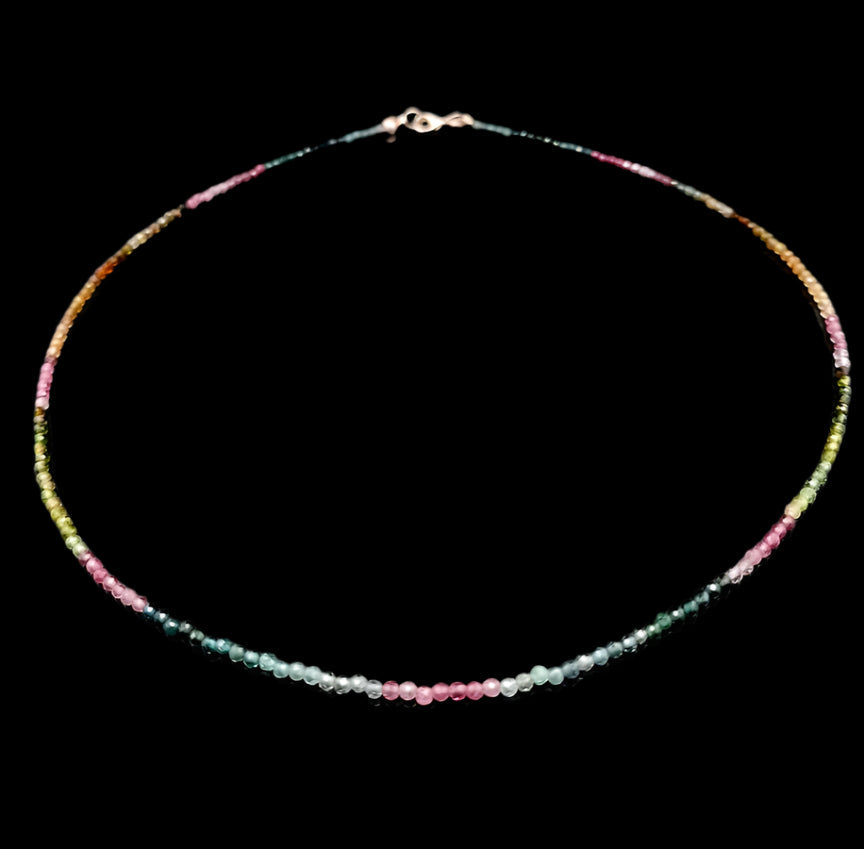 Watermelon Tourmaline 2mm Faceted Necklace - Silver Plated