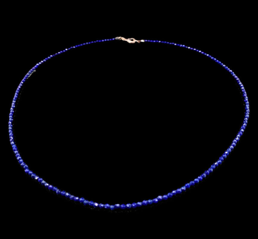 Lapis Lazuli 2mm Faceted Necklace - Silver Plated