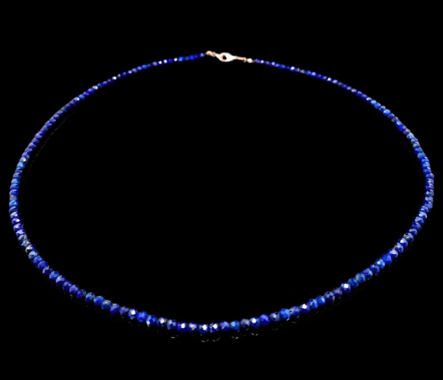 Lapis Lazuli 3mm Faceted Necklace - Silver Plated