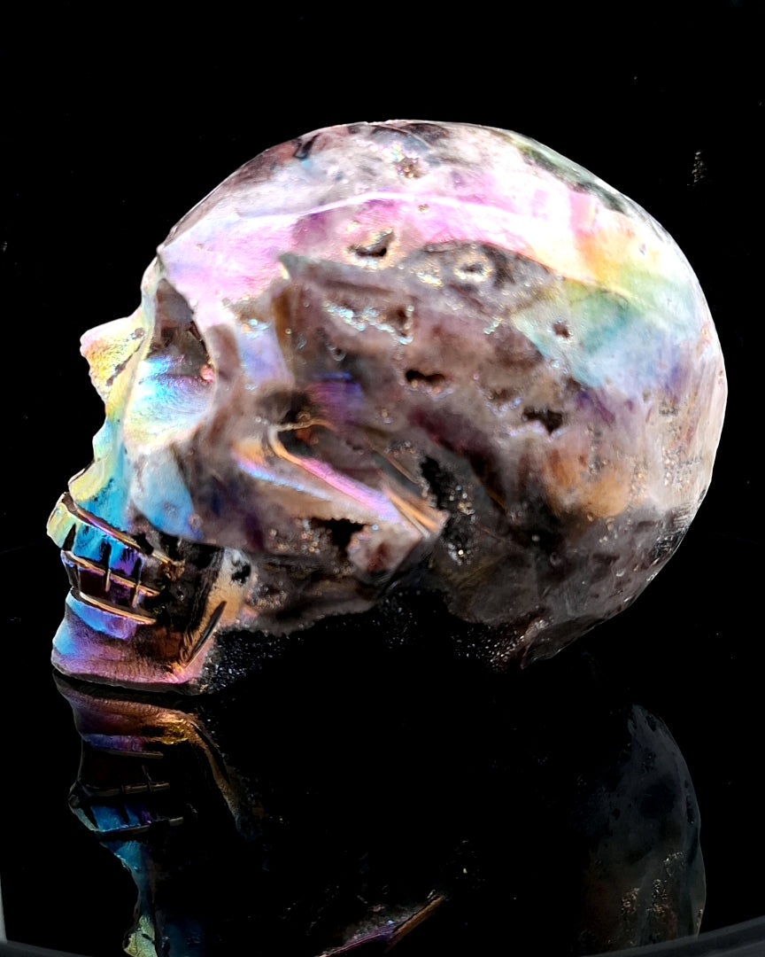 Titanium Aura Quartz Skull