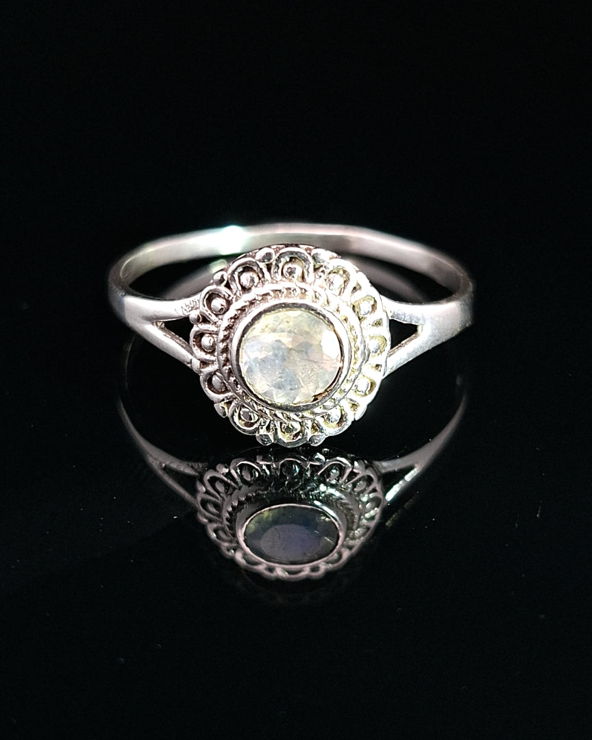 Moonstone, Rainbow, Faceted Sterling Silver Ring