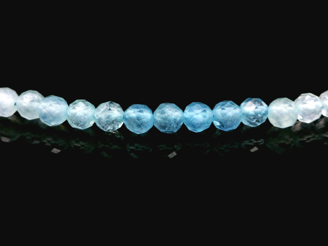 Aquamarine 3mm Faceted Necklace - Silver Plated