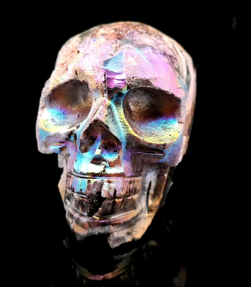 Titanium Aura Quartz Skull