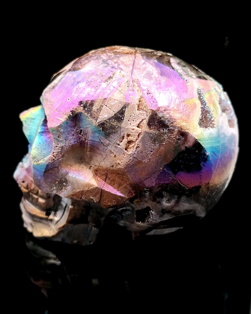 Titanium Aura Quartz Skull