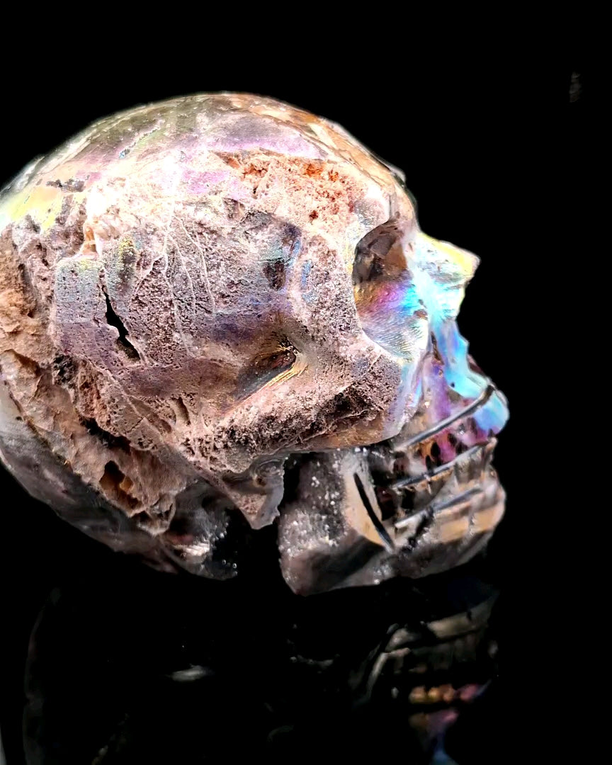 Titanium Aura Quartz Skull