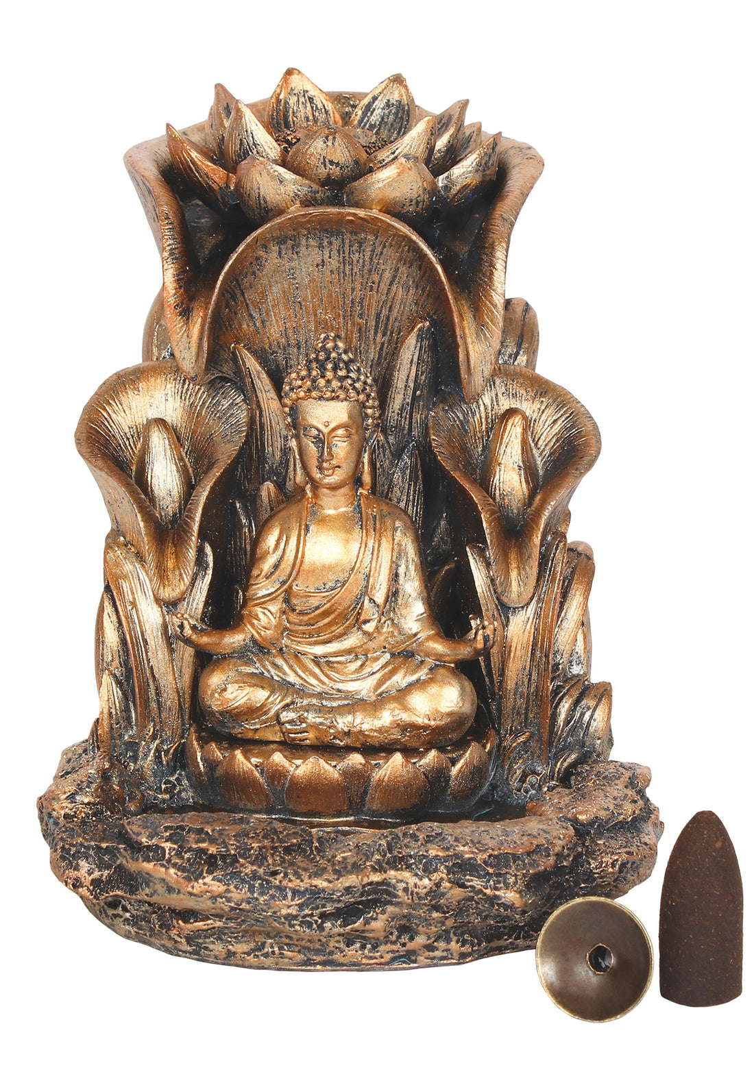 Bronze Finish Buddha Backflow Incense Burner