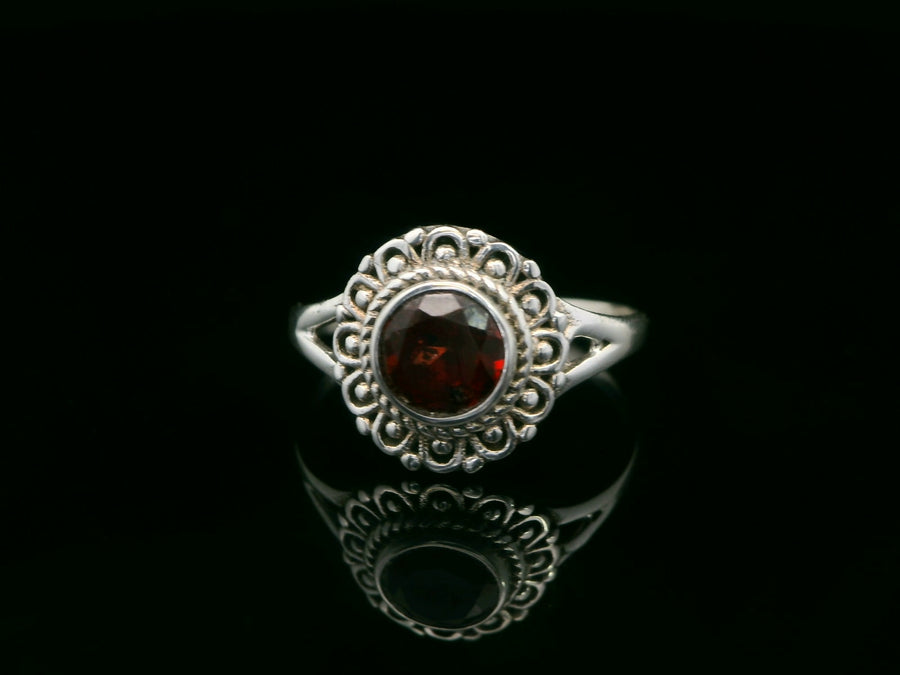 Garnet, Faceted Sterling Silver Ring