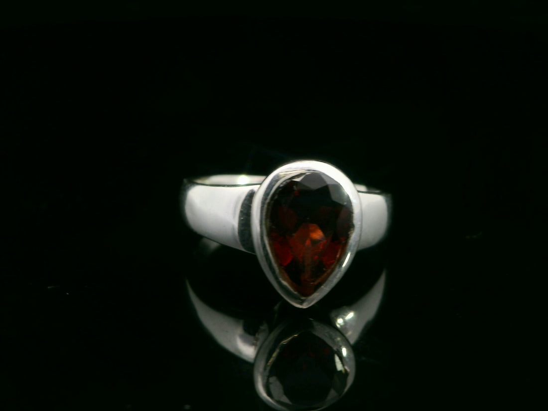 Garnet, Faceted Sterling Silver Ring