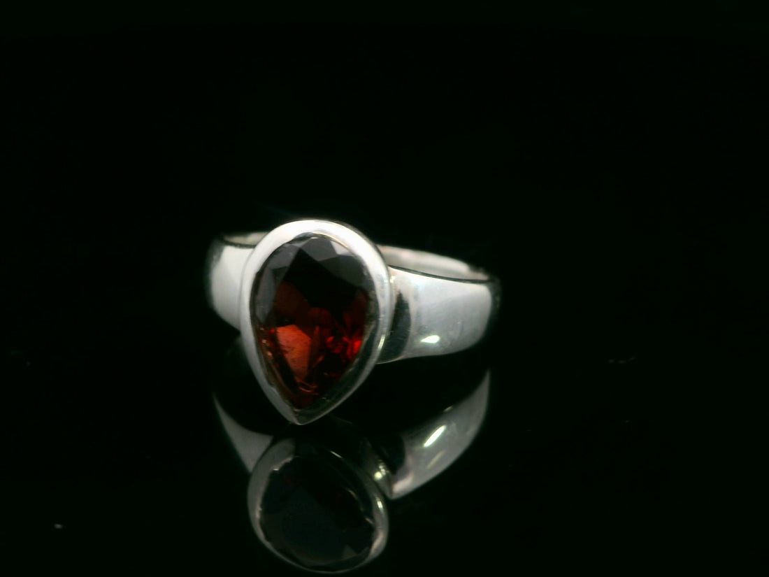 Garnet, Faceted Sterling Silver Ring