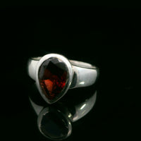 Garnet, Faceted Sterling Silver Ring