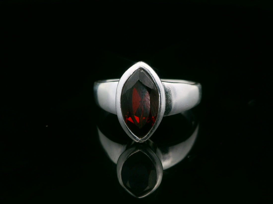 Garnet, Faceted Sterling Silver Ring