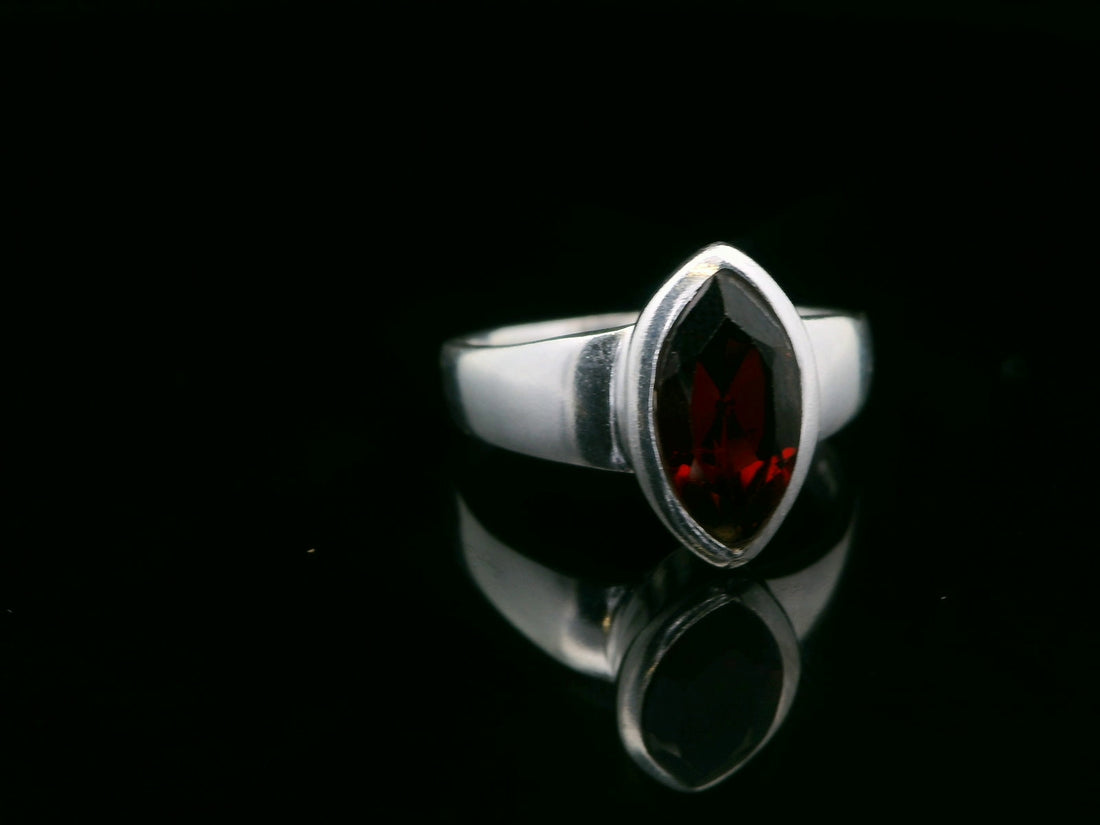 Garnet, Faceted Sterling Silver Ring