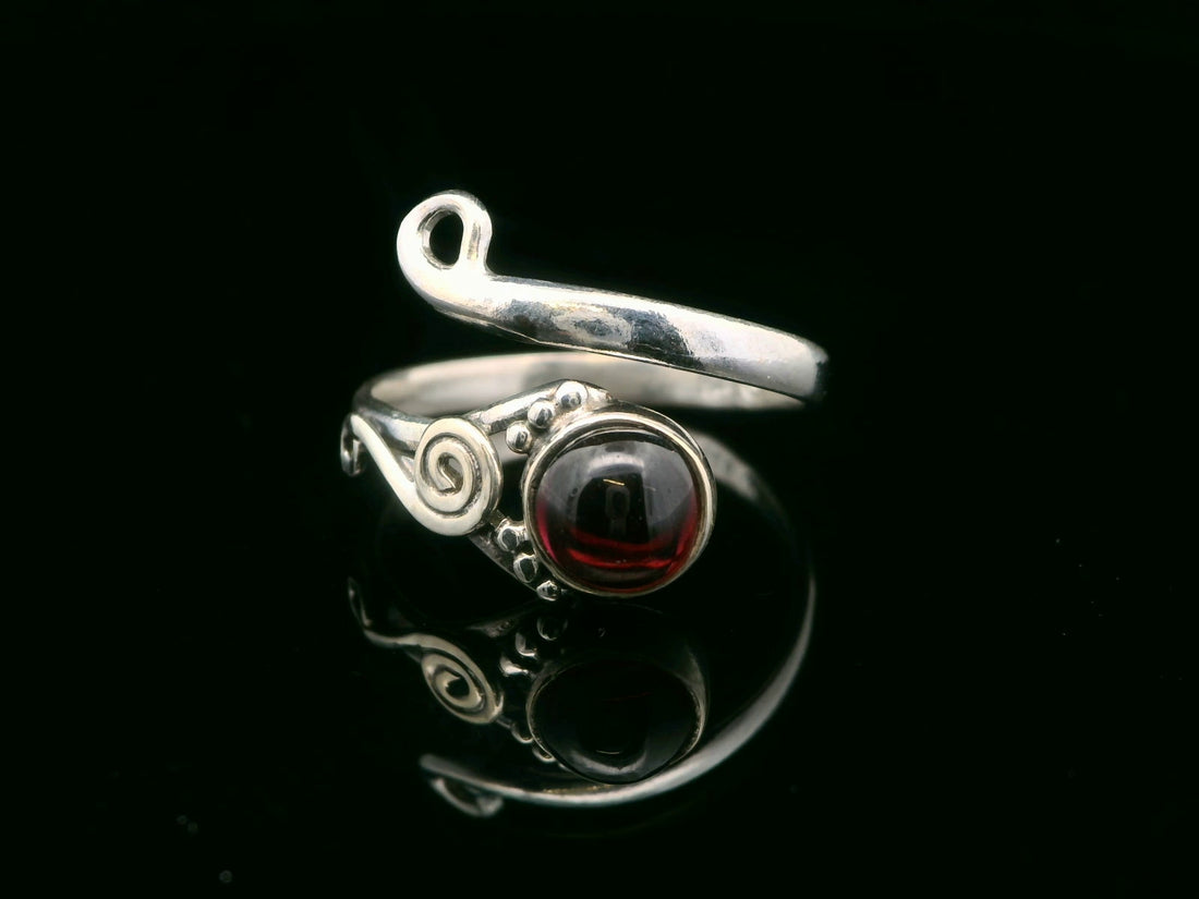 Garnet, Freesize Sterling Silver Ring