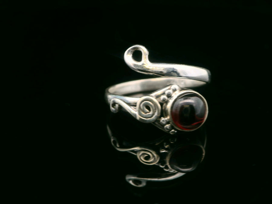 Garnet, Freesize Sterling Silver Ring