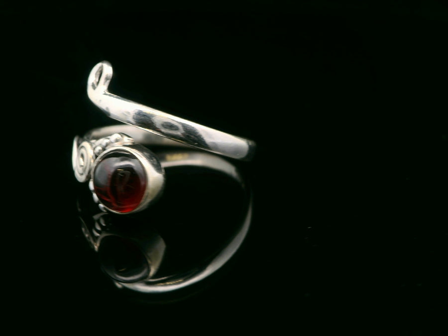 Garnet, Freesize Sterling Silver Ring