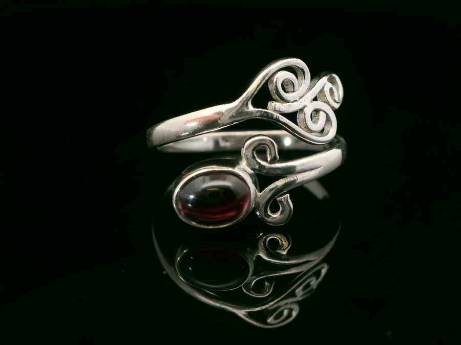 Garnet, Freesize Sterling Silver Ring