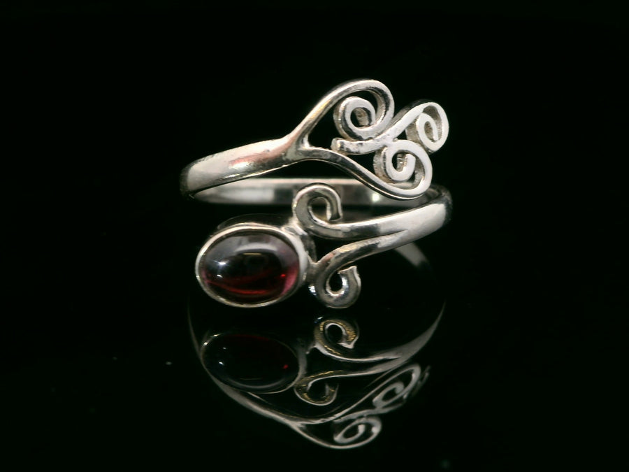 Garnet, Freesize Sterling Silver Ring