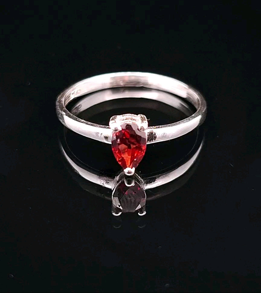 Garnet, Faceted Sterling Silver Ring