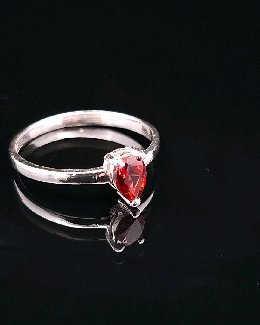 Garnet, Faceted Sterling Silver Ring