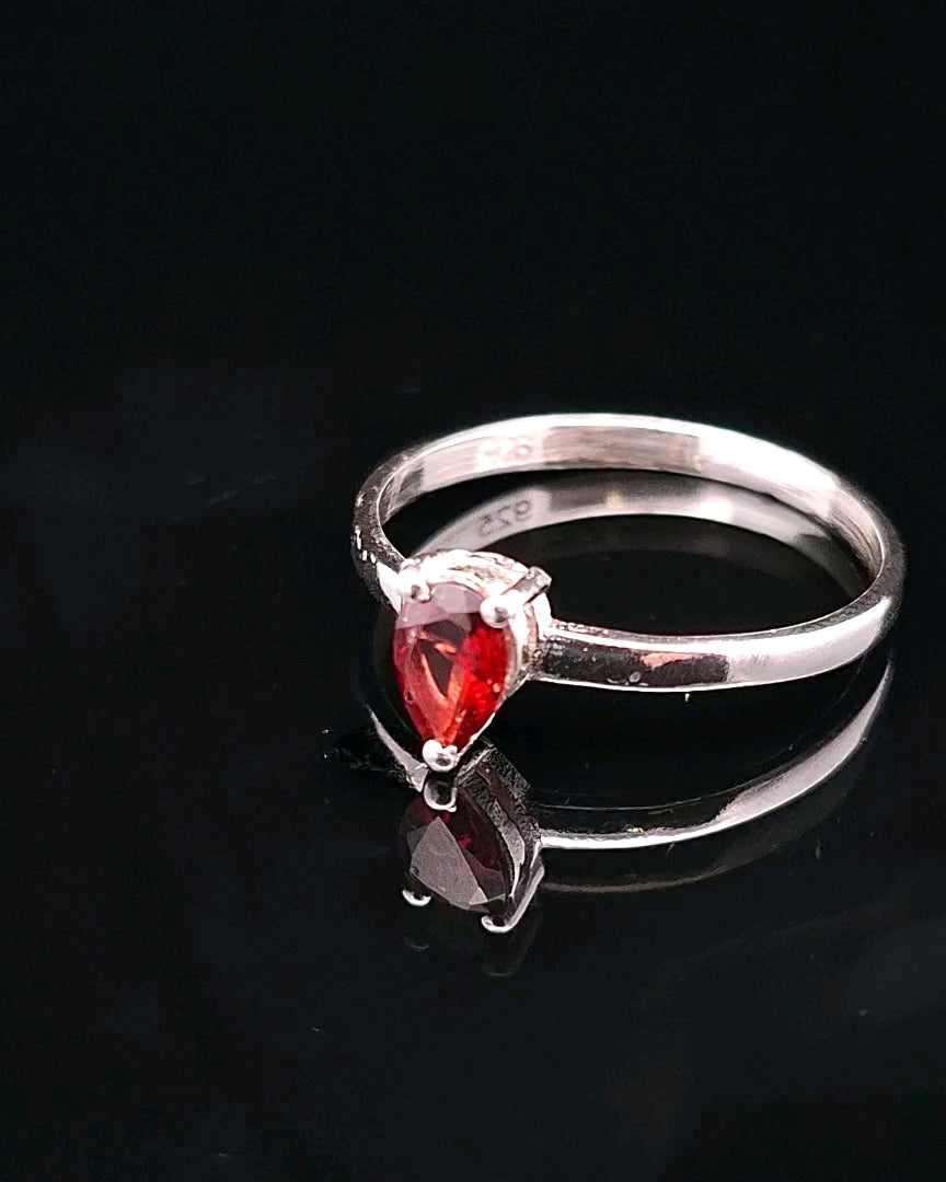 Garnet, Faceted Sterling Silver Ring