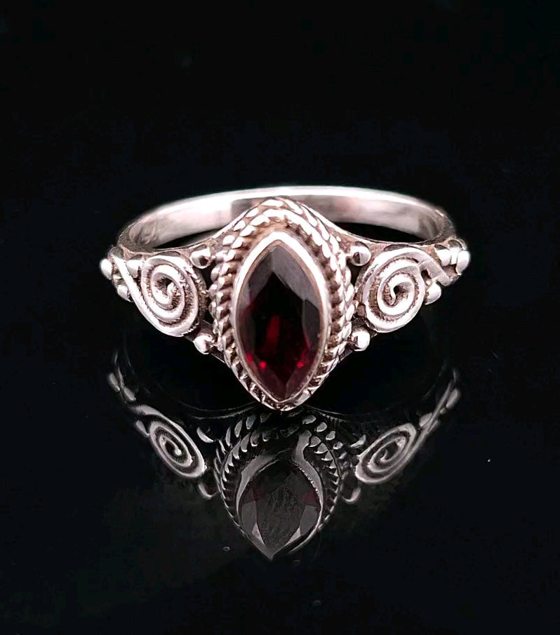 Garnet, Faceted Sterling Silver Ring