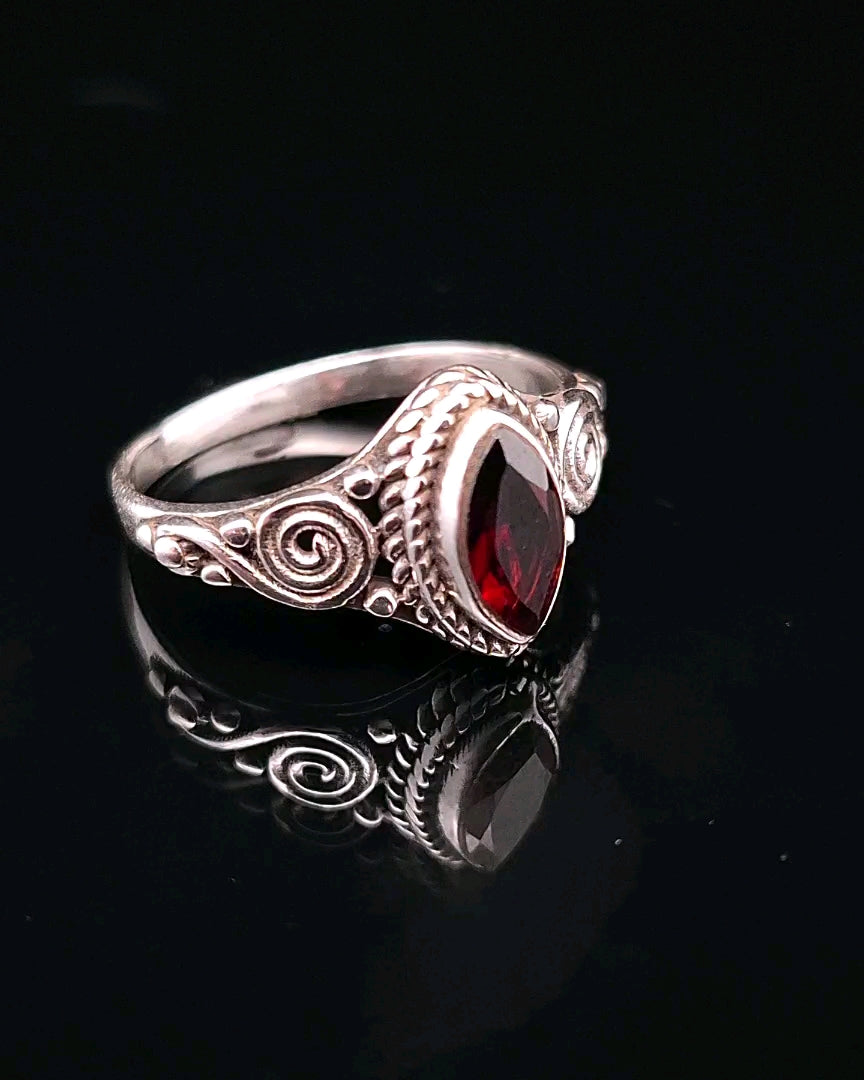Garnet, Faceted Sterling Silver Ring