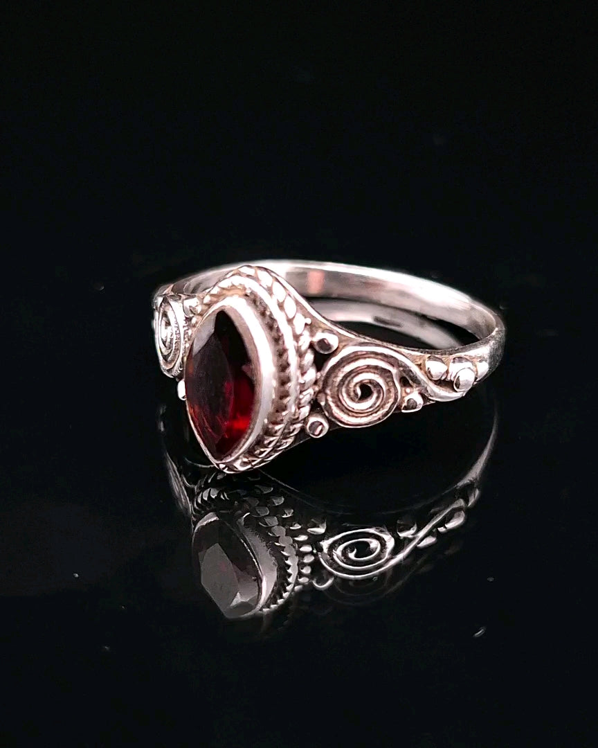 Garnet, Faceted Sterling Silver Ring