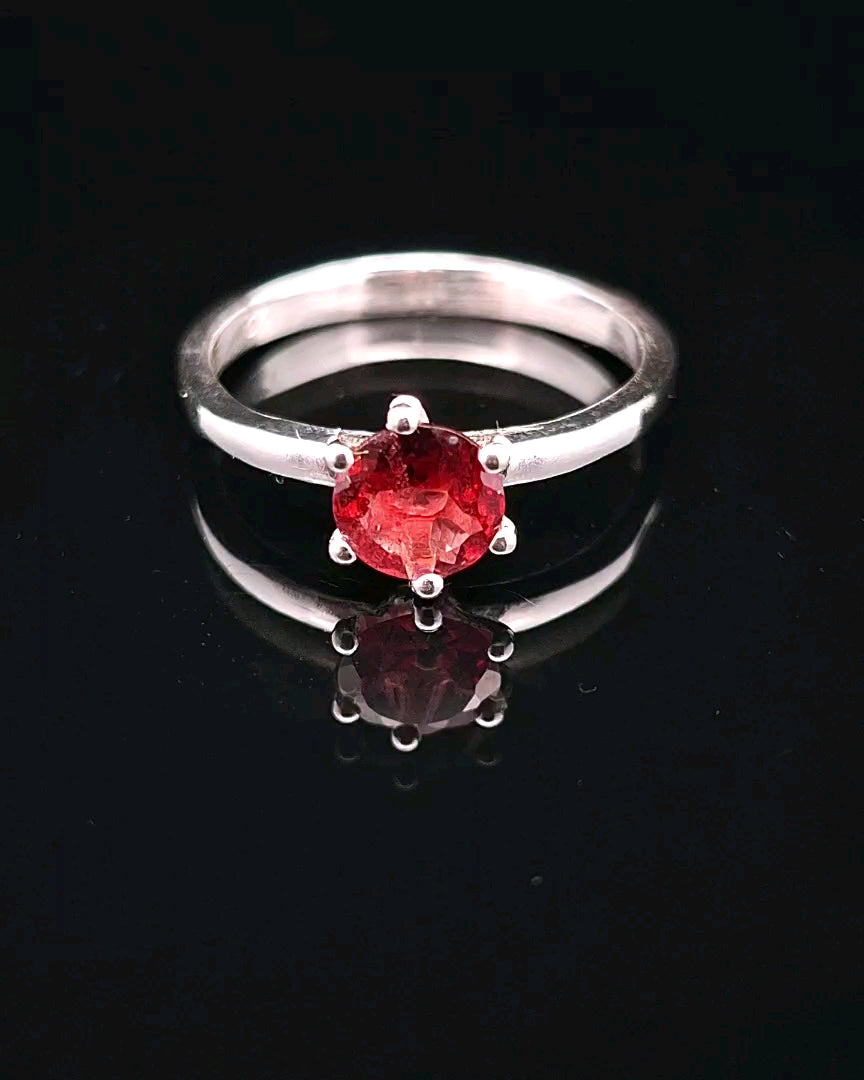 Garnet, Faceted Sterling Silver Ring