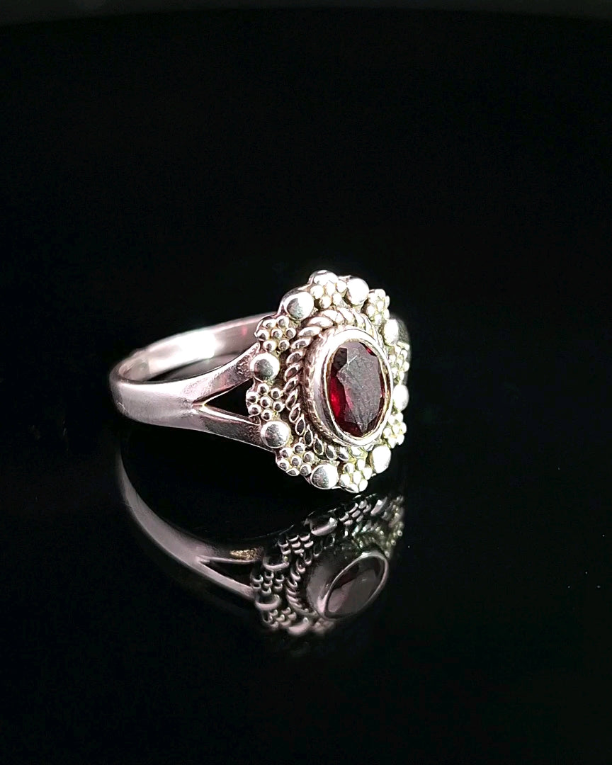 Garnet, Faceted Sterling Silver Ring