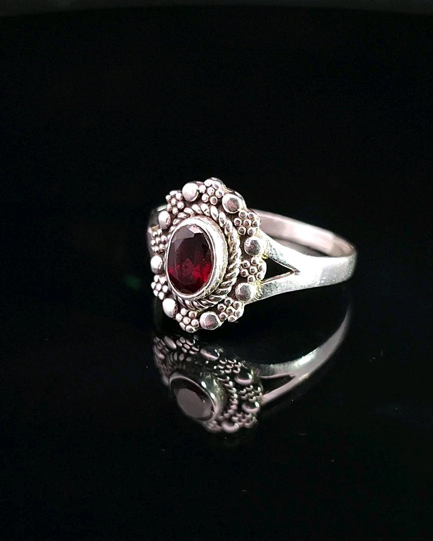 Garnet, Faceted Sterling Silver Ring