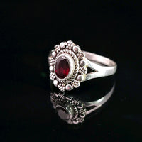 Garnet, Faceted Sterling Silver Ring