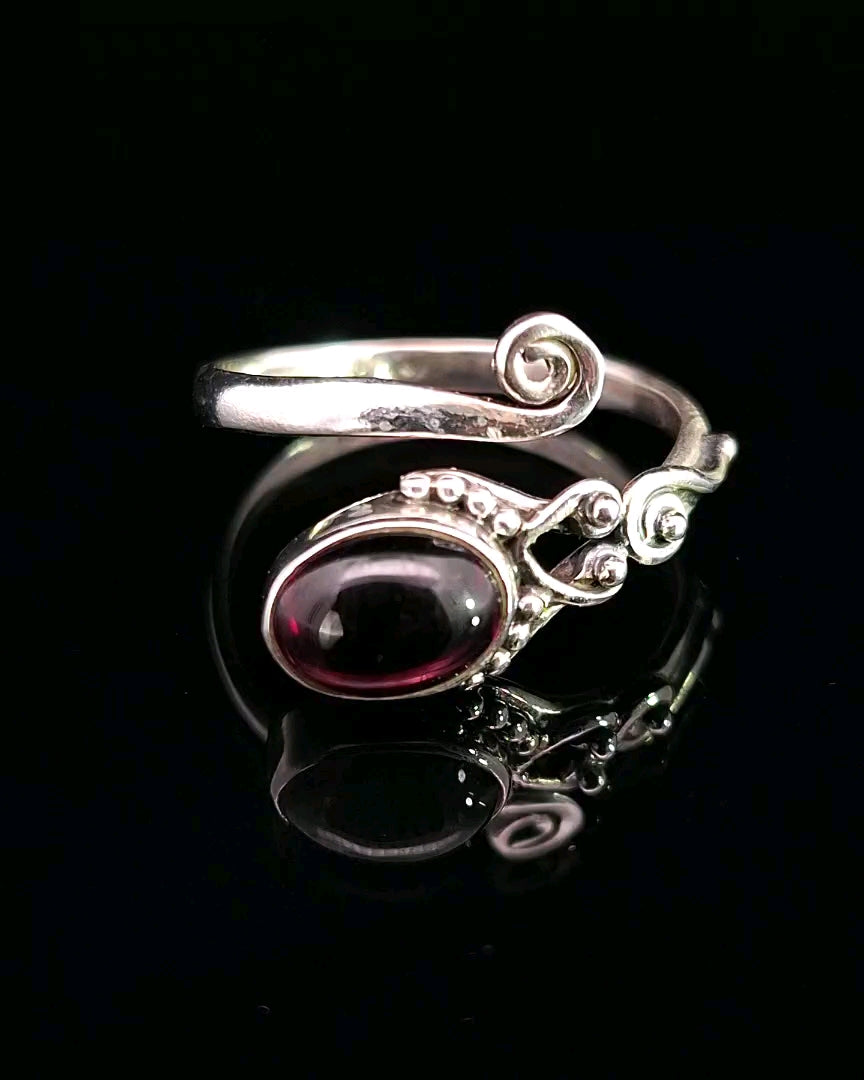 Garnet, Freesize Sterling Silver Ring