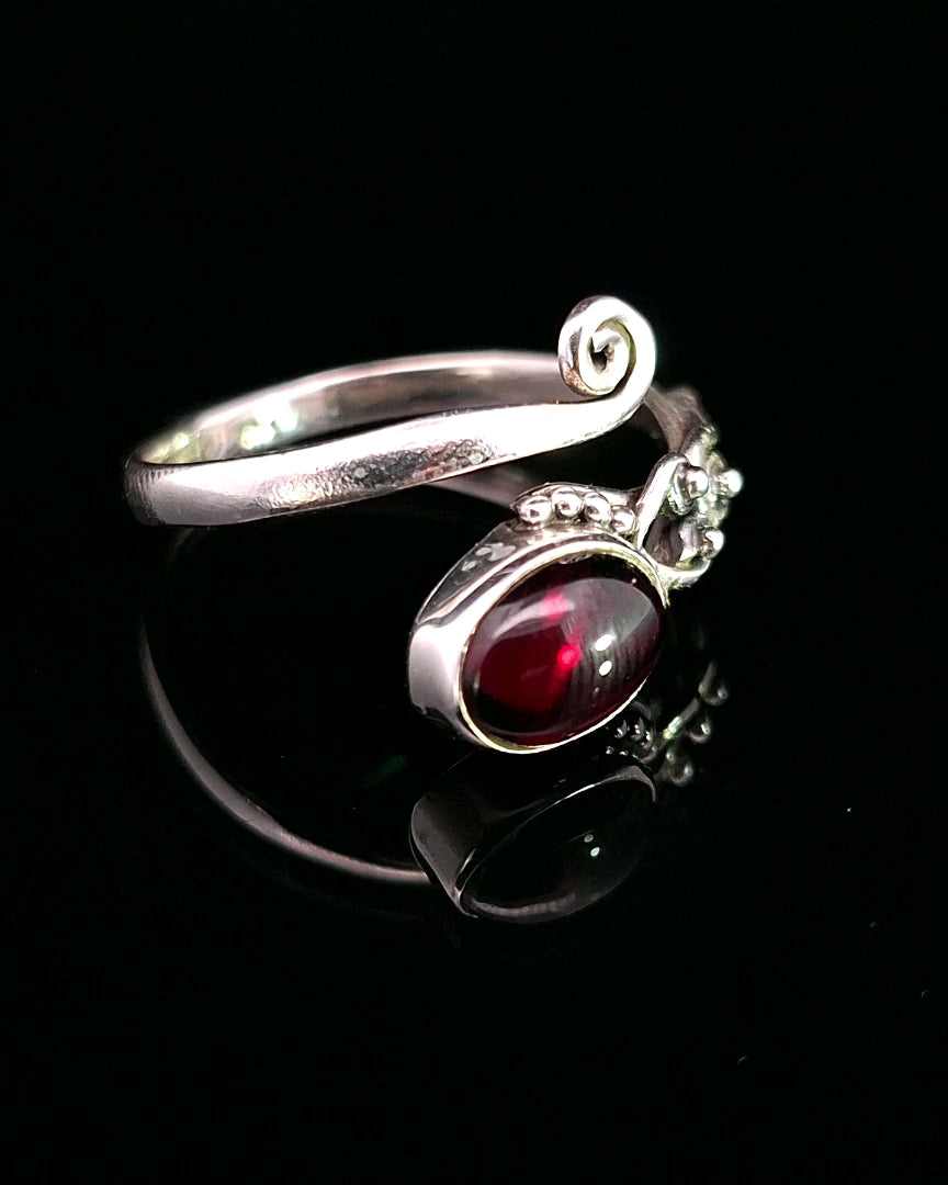 Garnet, Freesize Sterling Silver Ring