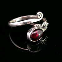 Garnet, Freesize Sterling Silver Ring