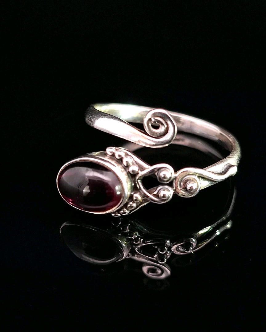 Garnet, Freesize Sterling Silver Ring