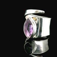 Amethyst Faceted, Freesize Sterling Silver Ring